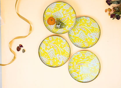 Paisley Yellow Quarter Snack Plates - Set of 4 (Comes in a Giftbox)