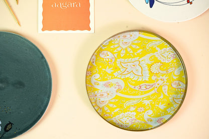 Set of 4 Paisley Yellow Quarter Snack Plate