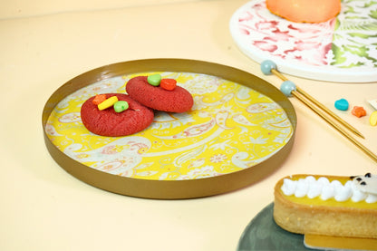 Set of 4 Paisley Yellow Quarter Snack Plate