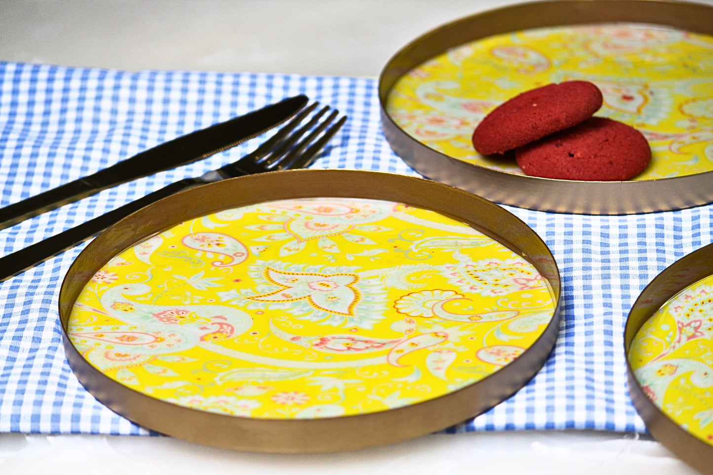 Set of 4 Paisley Yellow Quarter Snack Plate