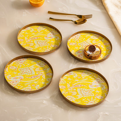 Set of 4 Paisley Yellow Quarter Snack Plate