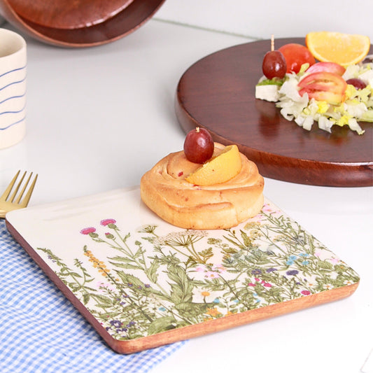 Floristry Square Enamel Mangowood Serving Platter