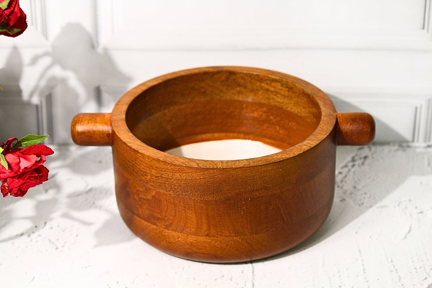 Acacia Wood Clover Bowl With Handle