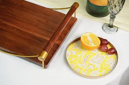 Vintage Luxe Large Wooden Serving Tray with Golden Handles