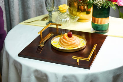 Artisan Grace Large Wooden Serving Tray with Golden Handles